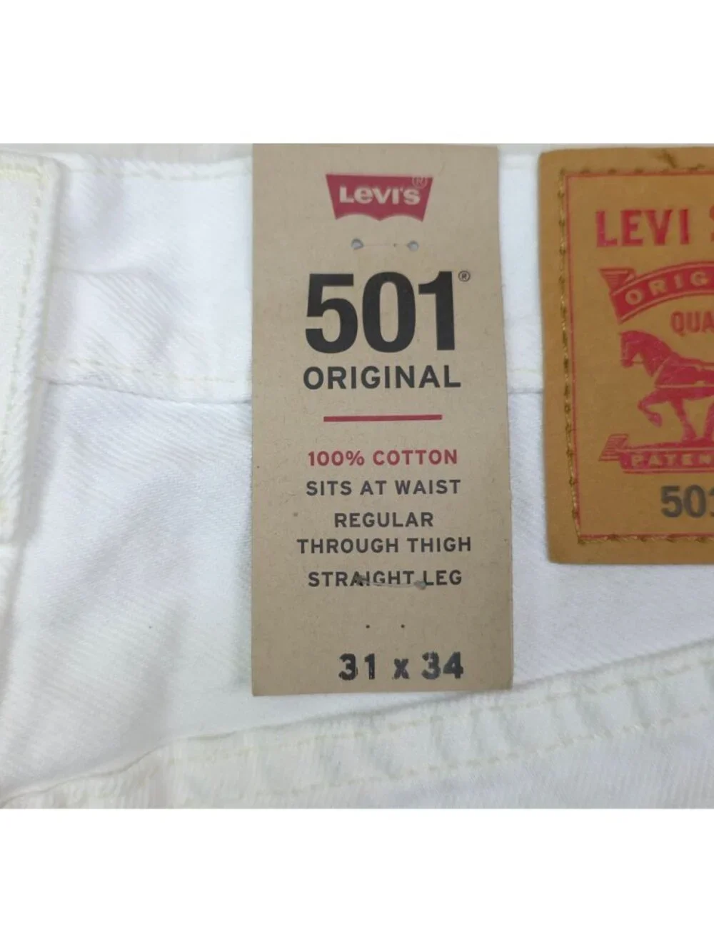 Levis 501 Original White Jeans W31 L34 Straight Leg 100% Cotton